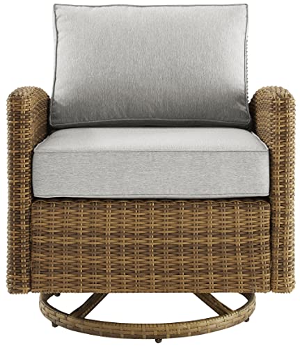 Crosley Furniture Bradenton Swivel Rocker Outdoor Chair, Wicker Patio Chairs for Porch, Deck, Balcony, Brown with Gray Cushions