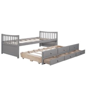 Bellemave Twin Daybed with Trundle and Storage Drawers Wood Twin Size Bed Frame with 3 Drawers Wooden Platform Beds for Kids Boys Girls Teens, Gray, Gray With Storage