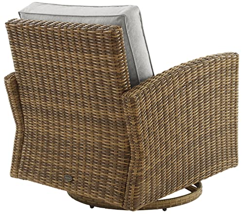 Crosley Furniture Bradenton Swivel Rocker Outdoor Chair, Wicker Patio Chairs for Porch, Deck, Balcony, Brown with Gray Cushions