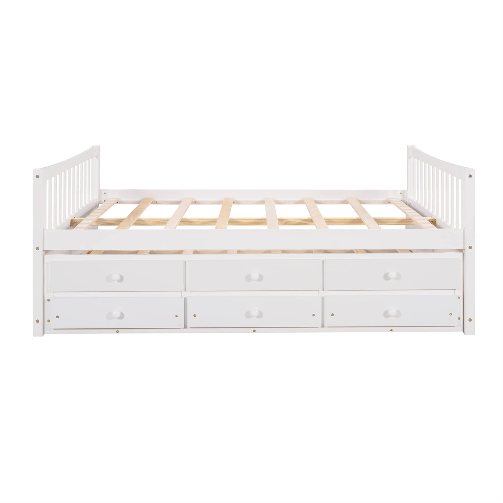 Bellemave Full Daybed with Trundle and Storage Drawers Wood Full Size Bed Frame with 3 Drawers Wooden Platform Beds for Kids Boys Girls Teens, White