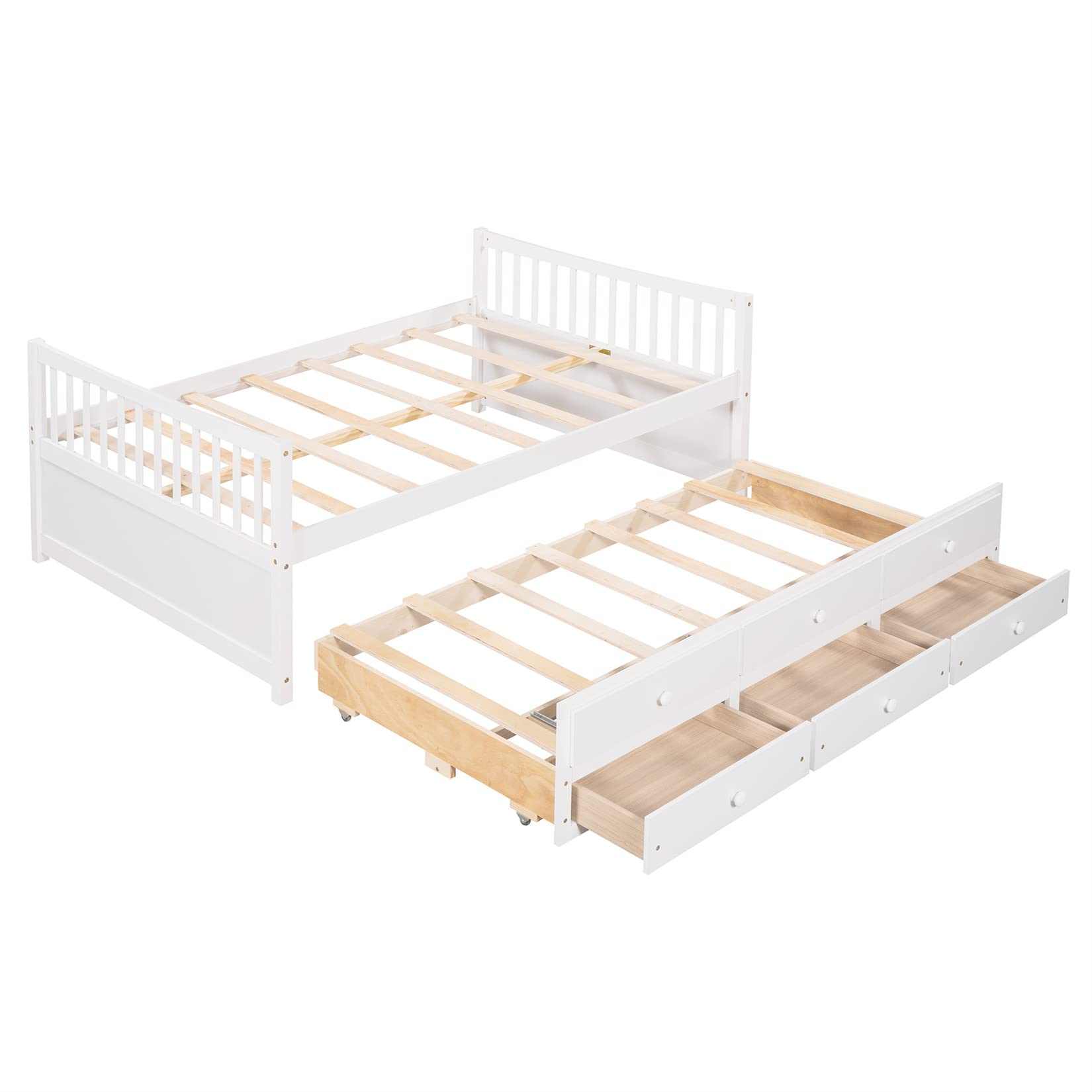 Bellemave Full Daybed with Trundle and Storage Drawers Wood Full Size Bed Frame with 3 Drawers Wooden Platform Beds for Kids Boys Girls Teens, White