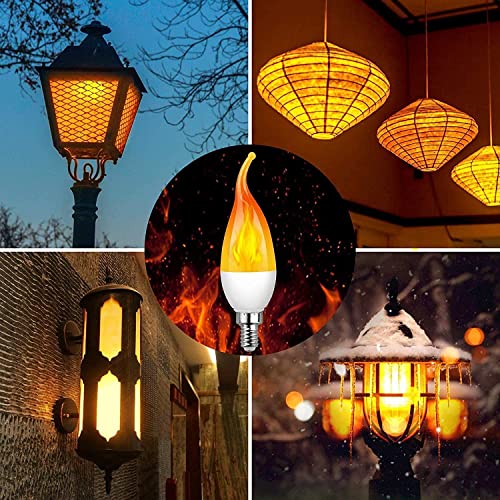 Ladiwanka E12 LED Candelabra Flame Light Bulbs for Outdoor Use, 3 Mode 1.2 Watt 1800K Warm White Orange Led Flame Bulb, Halloween Christmas Light Bulb, 4 Packs