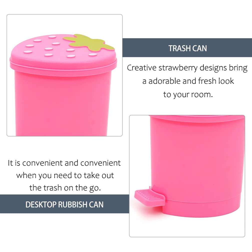 STOBOK Car Accessories Strawberry Trashcan Desktop Trash Can, Strawberry Trash Can Tiny Garbage Can with Swing Lid Mini Countertop Garbage Bin for Home Office Car Bathroom, Room Decor Kawaii