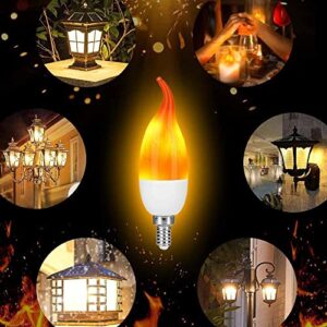 Ladiwanka E12 LED Candelabra Flame Light Bulbs for Outdoor Use, 3 Mode 1.2 Watt 1800K Warm White Orange Led Flame Bulb, Halloween Christmas Light Bulb, 4 Packs