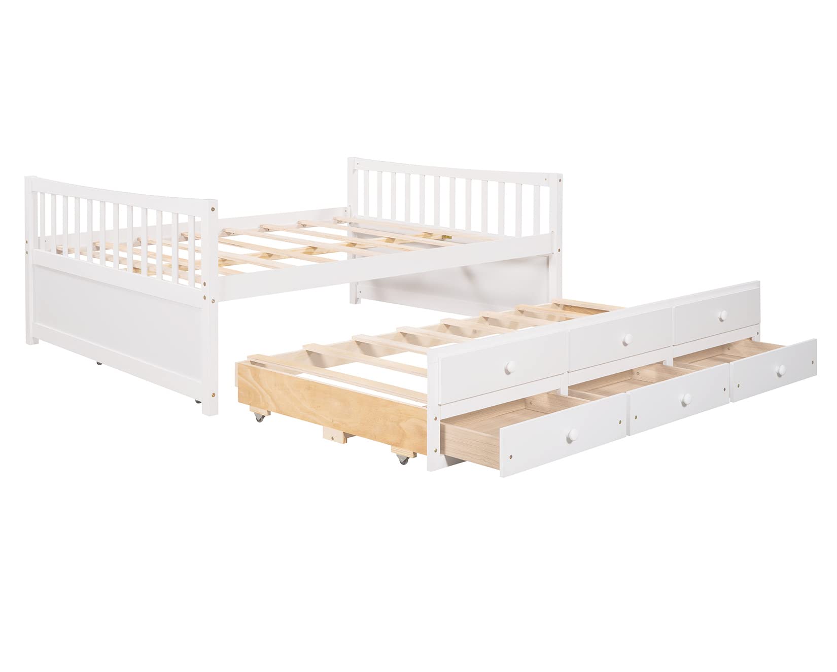 Bellemave Full Daybed with Trundle and Storage Drawers Wood Full Size Bed Frame with 3 Drawers Wooden Platform Beds for Kids Boys Girls Teens, White