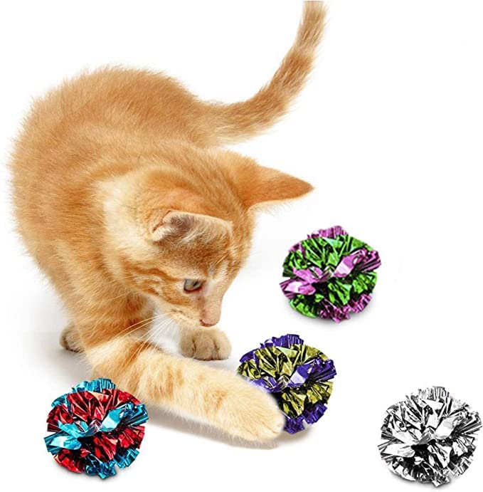 SunGrow 6 Pack Crinkle Balls for Cats, Shiny and Stress Buster Crinkler, Suitable for Multiple Cats' Play, Ideal for Kittens and Grown-up Cats