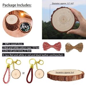 SENMUT Wood Slices 30 Pcs 3.5-4.0 inch Natural Rounds Unfinished Wooden Circles Christmas Wood Ornaments for Crafts Wood Kit Predrilled with Hole Wood Coasters Craft Supplies for DIY and Painting