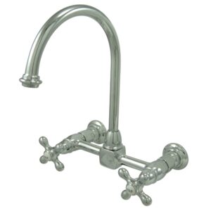 kingston brass ks1291ax restoration wall mount bridge kitchen faucet, polished chrome