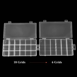 BangQiao 4 Pack Adjustable 18 Grids Clear Plastic Compartment Container Case, Transparent Organizer Storage Divider Box for Hardware,Screw,Nail, Fastener, Hanging Kit, Wall Anchor, Wedge