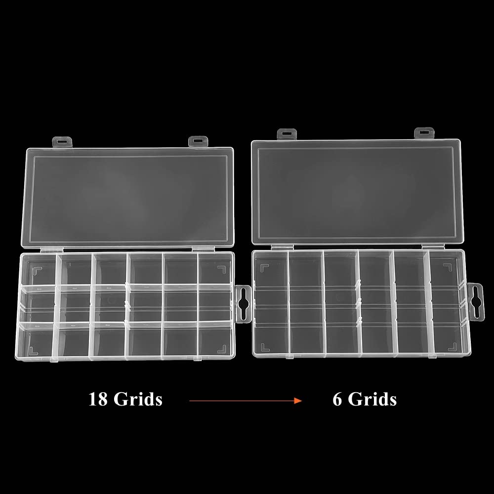 BangQiao 4 Pack Adjustable 18 Grids Clear Plastic Compartment Container Case, Transparent Organizer Storage Divider Box for Hardware,Screw,Nail, Fastener, Hanging Kit, Wall Anchor, Wedge