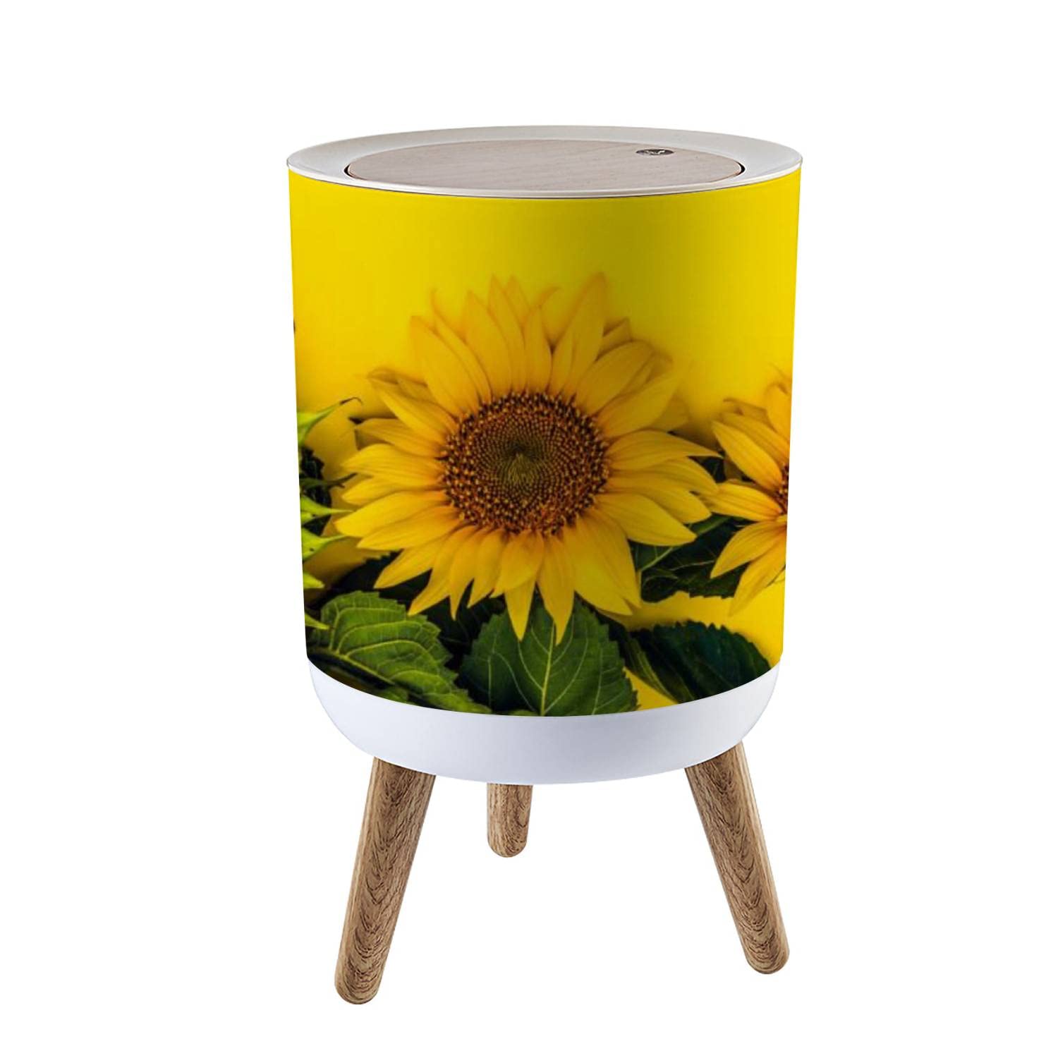 LGCZNWDFHTZ Small Trash Can with Lid for Bathroom Kitchen Office Diaper Yellow Sunflowers Yellow Bedroom Garbage Trash Bin Dog Proof Waste Basket Cute Decorative