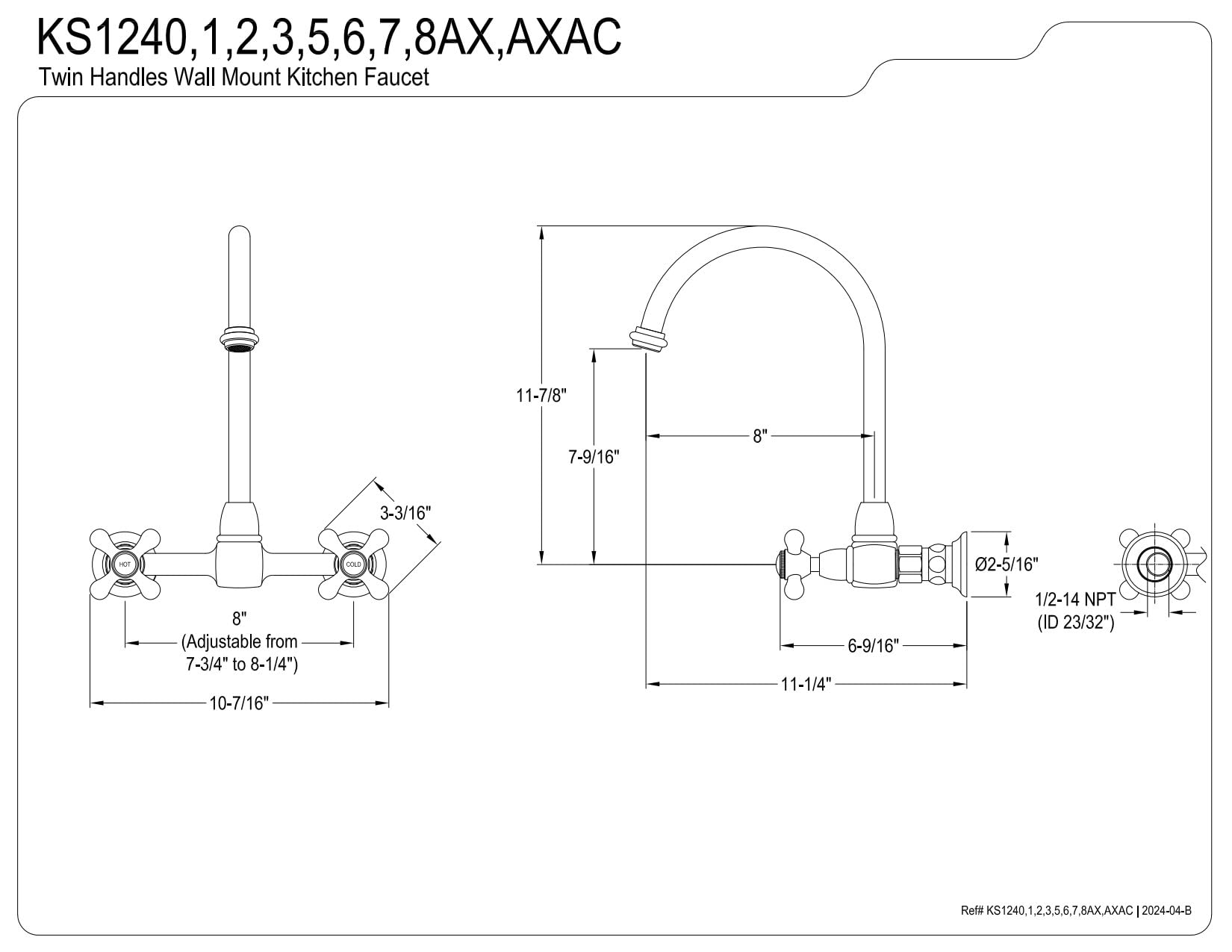 Kingston Brass KS1291AX Restoration Wall Mount Bridge Kitchen Faucet, Polished Chrome