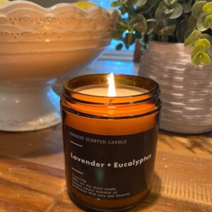 SunSest Scented Candle - for Home and Gifts - Lavender & Eucalyptus - 100% Natural Soy Wax and Pure Essential Oils - Women and Men Candles - Long Lasting- Stress Relief