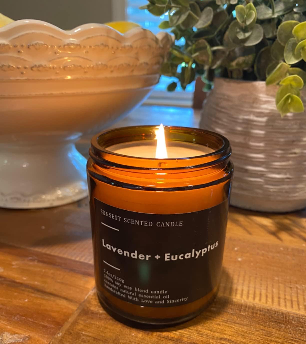 SunSest Scented Candle - for Home and Gifts - Lavender & Eucalyptus - 100% Natural Soy Wax and Pure Essential Oils - Women and Men Candles - Long Lasting- Stress Relief