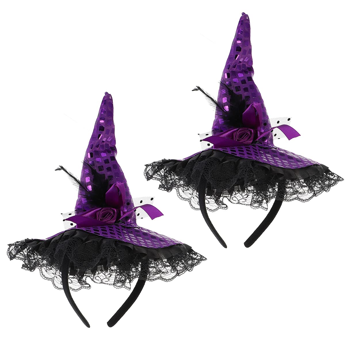 minkissy 2Pcs Witch Hat Headband Halloween Headband Witch Hat Headpiece for Costume Halloween Masquerade Costume Prom Party Purple