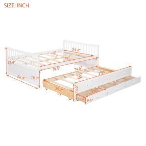 Bellemave Full Daybed with Trundle and Storage Drawers Wood Full Size Bed Frame with 3 Drawers Wooden Platform Beds for Kids Boys Girls Teens, White