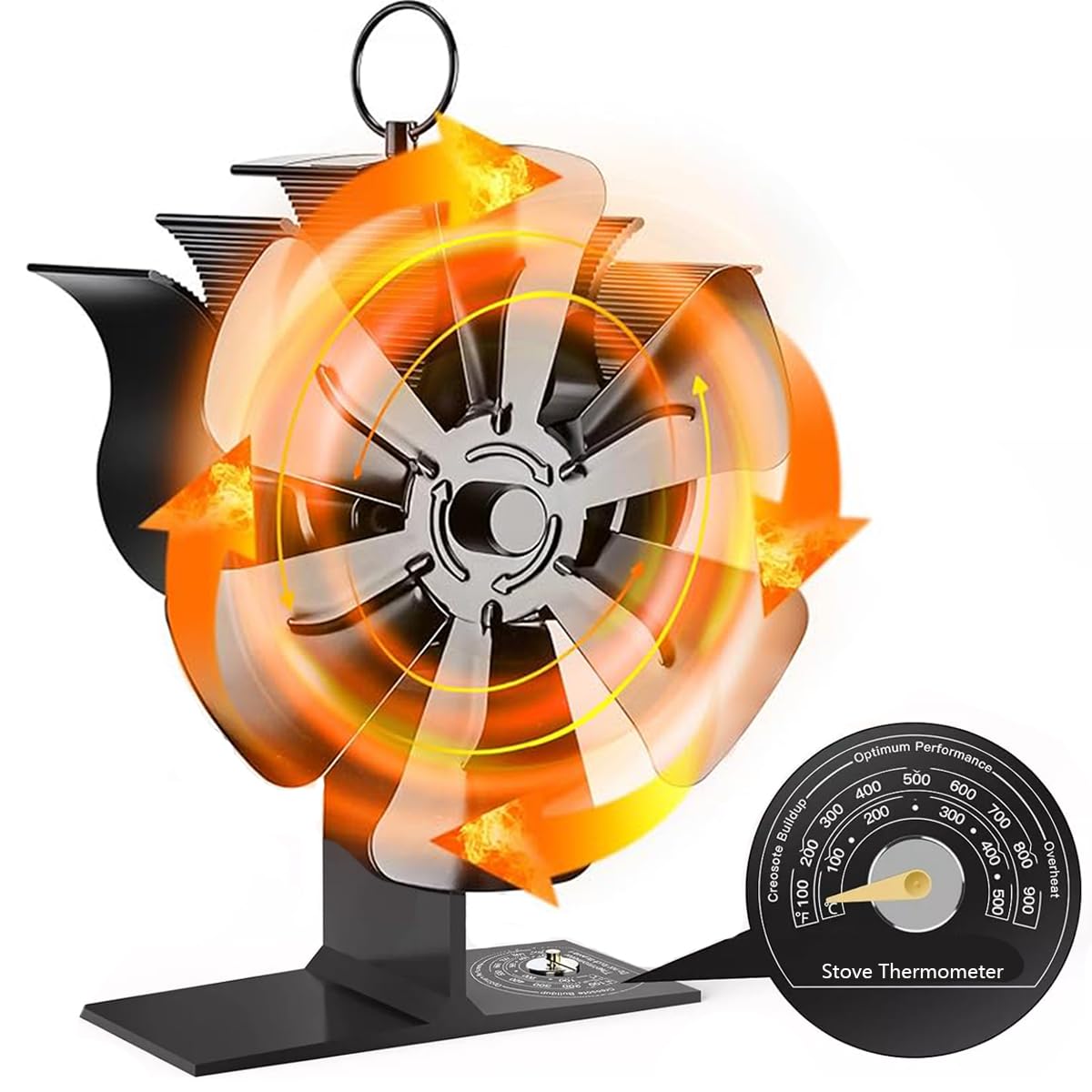 AmzWorld 6-Blade Wood Stove Fan Heat Powered, Wood Heater Fan, Non Electric Fireplace Fan for Wood/Log Burner, Increases 40% More Warm Air Than 4 Blade Fan