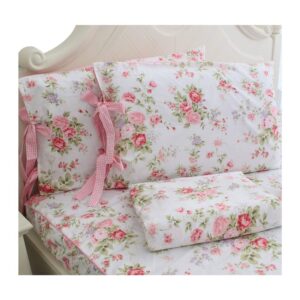 FADFAY 7Pcs Full Size Premium Cotton Rose Floral Duvet Cover Sheets Set,1 Duvet Cover+1 Flat Sheet+1 Fitted Sheet+ 4 Shams