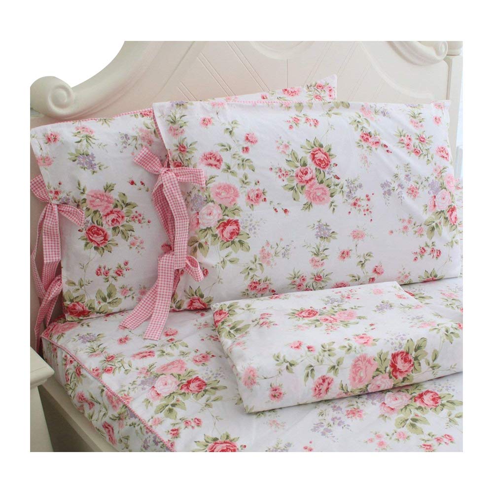 FADFAY 7Pcs Full Size Premium Cotton Rose Floral Duvet Cover Sheets Set,1 Duvet Cover+1 Flat Sheet+1 Fitted Sheet+ 4 Shams