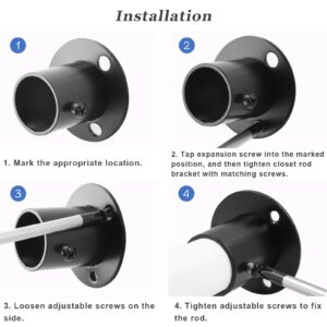 Moicstiy 4Pcs 3/4 Inch Dia Closet Rod Flange Holder Stainless Steel Pole Sockets Rod End Support Bracket with Screws for Wardrobe, Curtain (Black, O Shaped)