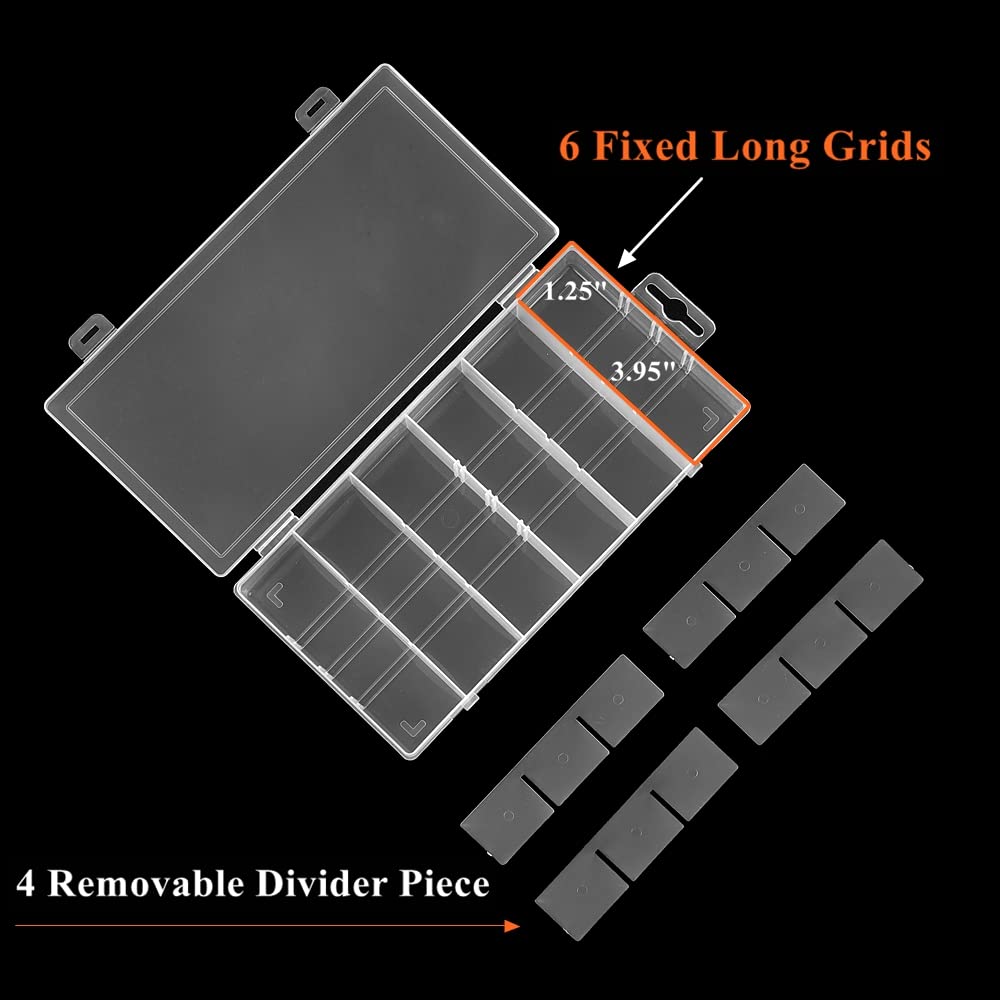 BangQiao 4 Pack Adjustable 18 Grids Clear Plastic Compartment Container Case, Transparent Organizer Storage Divider Box for Hardware,Screw,Nail, Fastener, Hanging Kit, Wall Anchor, Wedge