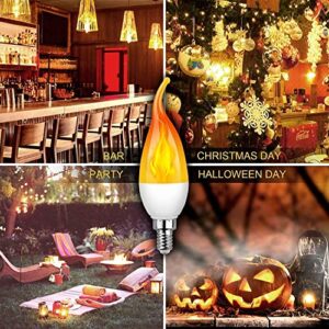 Ladiwanka E12 LED Candelabra Flame Light Bulbs for Outdoor Use, 3 Mode 1.2 Watt 1800K Warm White Orange Led Flame Bulb, Halloween Christmas Light Bulb, 4 Packs