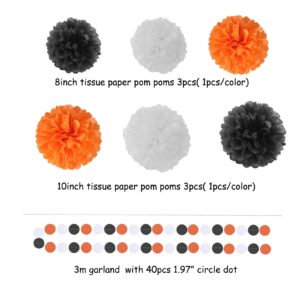 Black White Orange Halloween Party-Decorations - 23pcs Tissue Pom Poms Streamers,Tassel Garland Banner,Graduation 2023 Birthday Wedding Baby Bridal Shower Decor Bunting Lasting Surprise