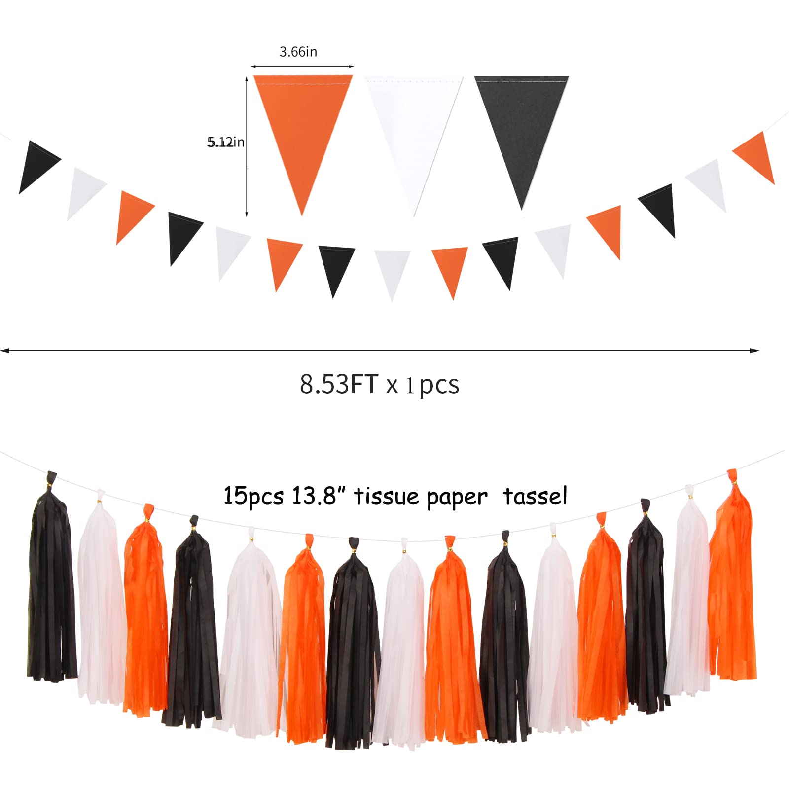 Black White Orange Halloween Party-Decorations - 23pcs Tissue Pom Poms Streamers,Tassel Garland Banner,Graduation 2023 Birthday Wedding Baby Bridal Shower Decor Bunting Lasting Surprise