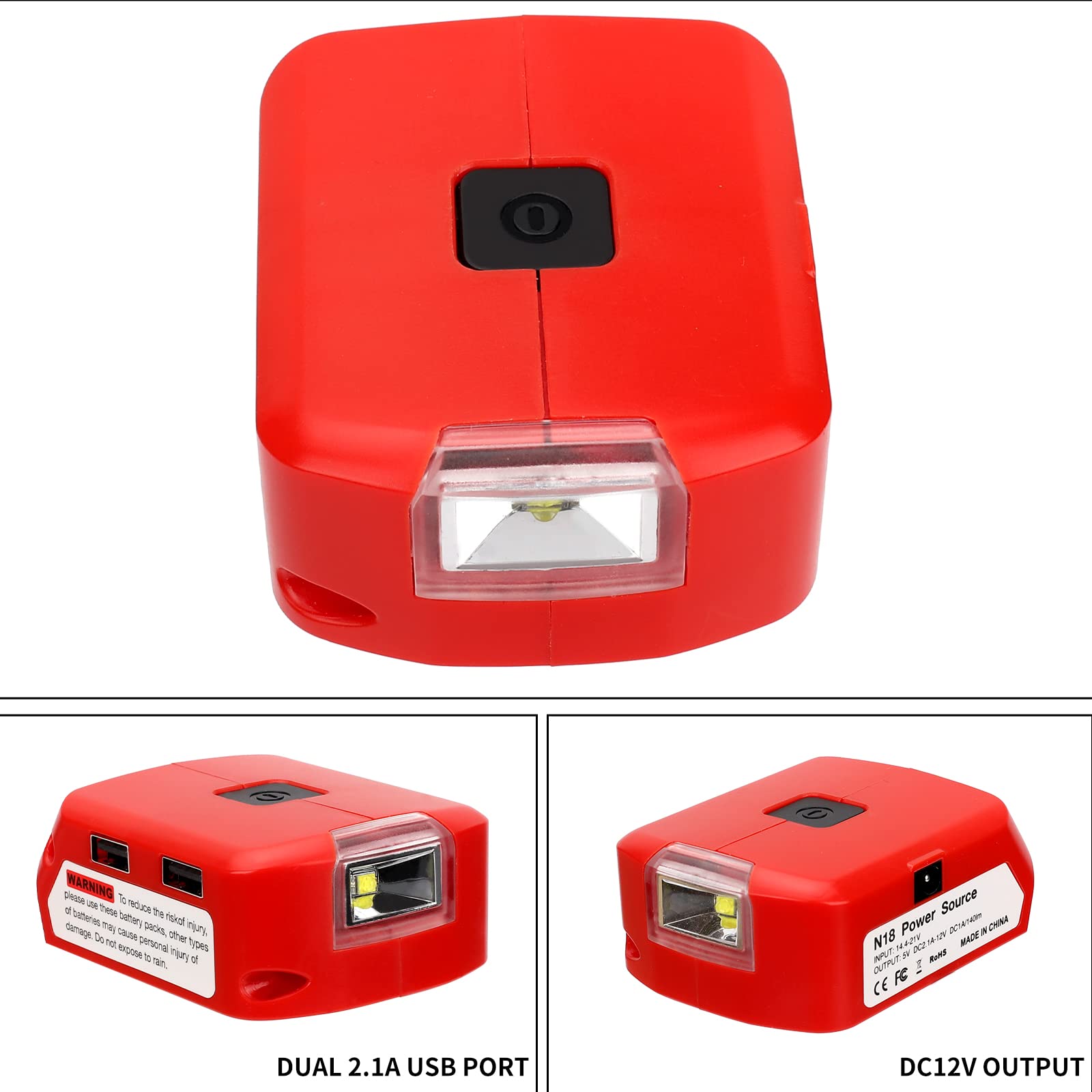 Taingwei USB Charger Adapter for Milwaukee M18 Lithium Battery, LED Work Light with Dual USB Charger and 12v DC Port,Power Source Supply for 14.4-20v Max Lithium-Ion Battery