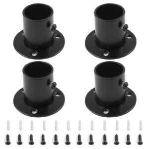 Moicstiy 4Pcs 3/4 Inch Dia Closet Rod Flange Holder Stainless Steel Pole Sockets Rod End Support Bracket with Screws for Wardrobe, Curtain (Black, O Shaped)