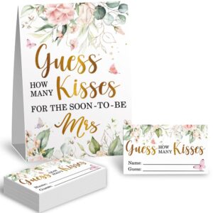 kadiak kisses guessing bridal shower party game cards kit (1 standing sign + 50 guessing cards), watercolor floral butterfly bridal shower party cards bridal party decorations raffle insert ticket-9