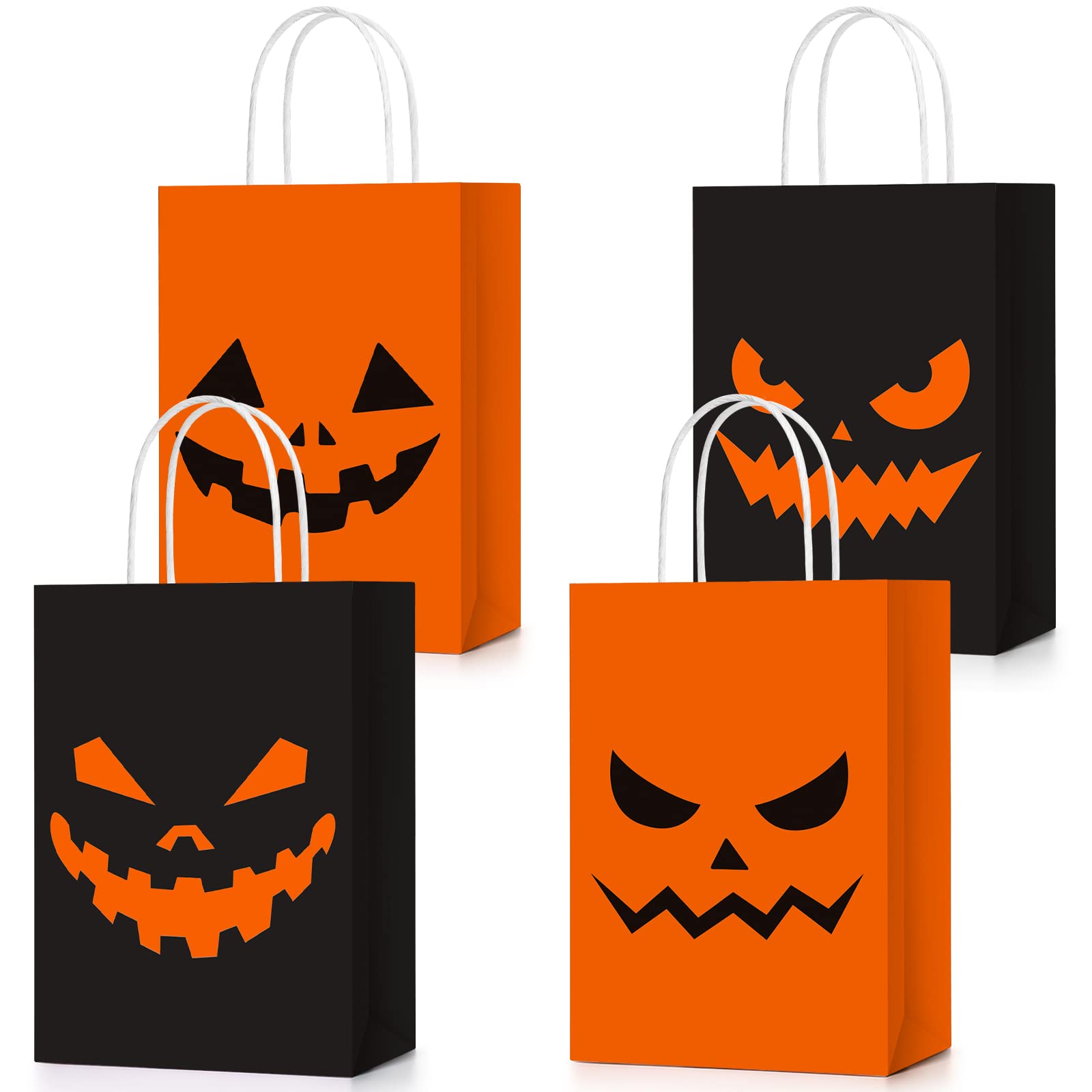 24 Pcs Halloween Treat Bags Halloween Paper Gift Bags with Handles Candy Bags Goodie Bags for Holiday Treats Snacks Halloween Party Favors Supplies (Bright Style)