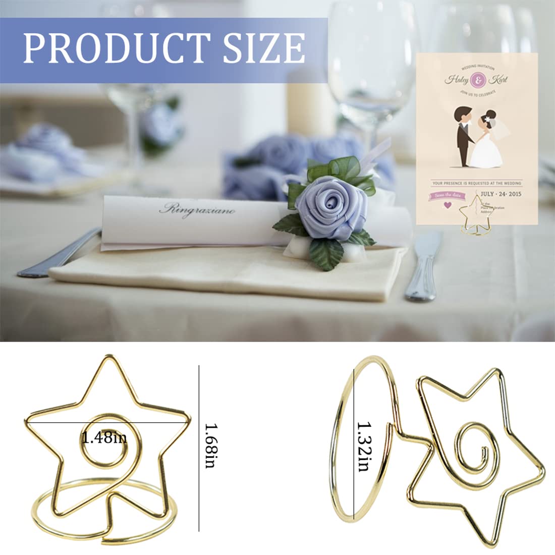 ELANE 20 Pcs Mini Place Card Holders for Weddings,Wedding Table Number Holders Place Card Holders for Table,Table Place Card Holders (Star)