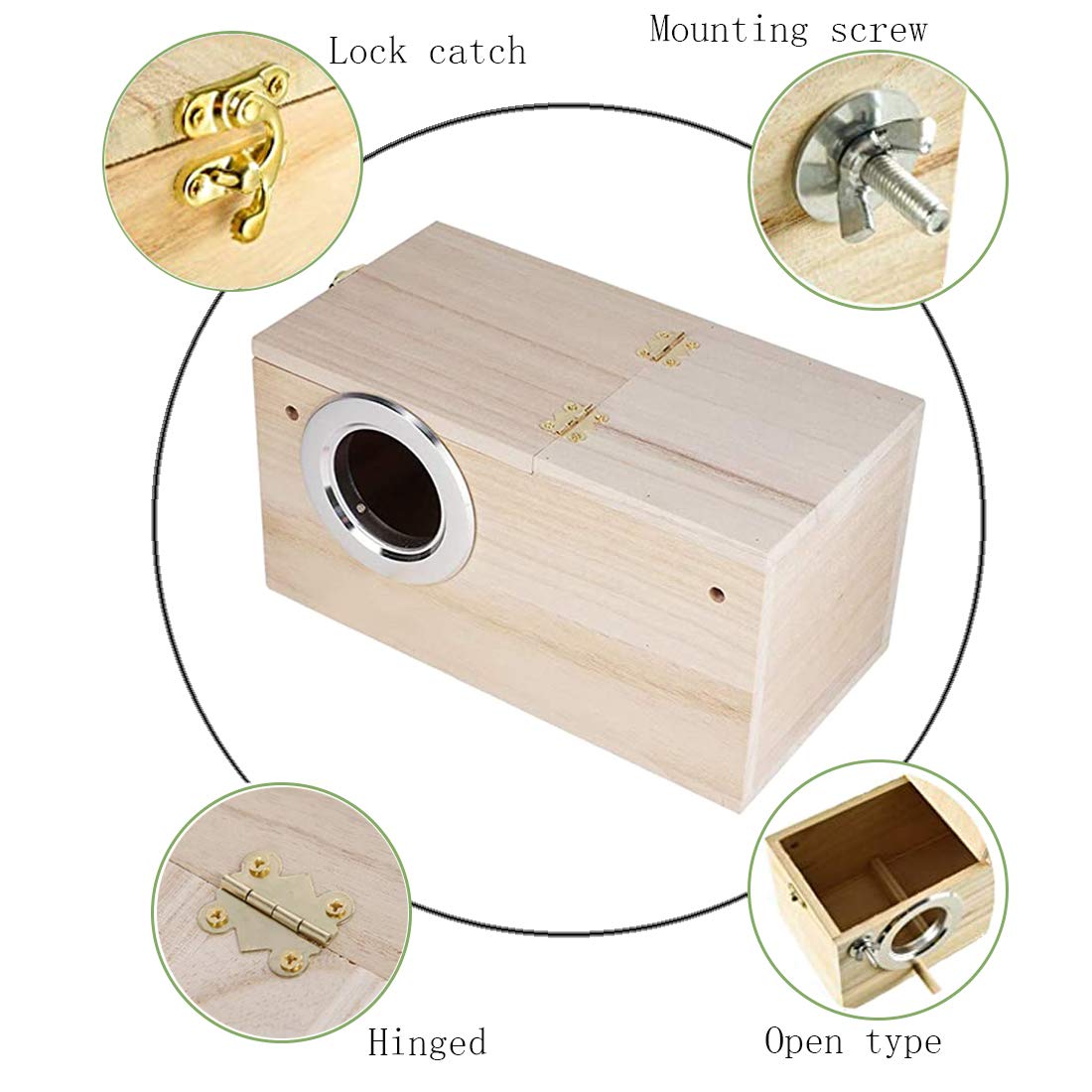 PINVNBY Parakeet Nesting Box Bird House Wood Breeding Box Parrots Mating Box for Lovebirds Budgie Finch Cockatoo Canary and Medium-Sized Birds(S)