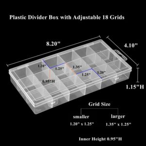 BangQiao 4 Pack Adjustable 18 Grids Clear Plastic Compartment Container Case, Transparent Organizer Storage Divider Box for Hardware,Screw,Nail, Fastener, Hanging Kit, Wall Anchor, Wedge