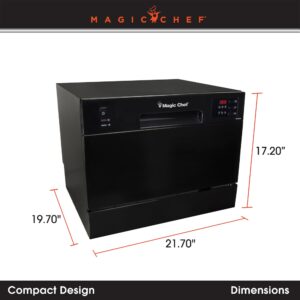 Magic Chef Countertop Standard Portable Dishwasher with Electronic Controls and Organized Interior for Kitchen Small Appliances, Black