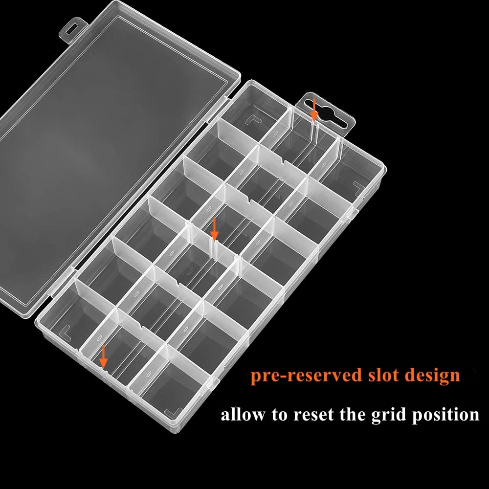 BangQiao 4 Pack Adjustable 18 Grids Clear Plastic Compartment Container Case, Transparent Organizer Storage Divider Box for Hardware,Screw,Nail, Fastener, Hanging Kit, Wall Anchor, Wedge