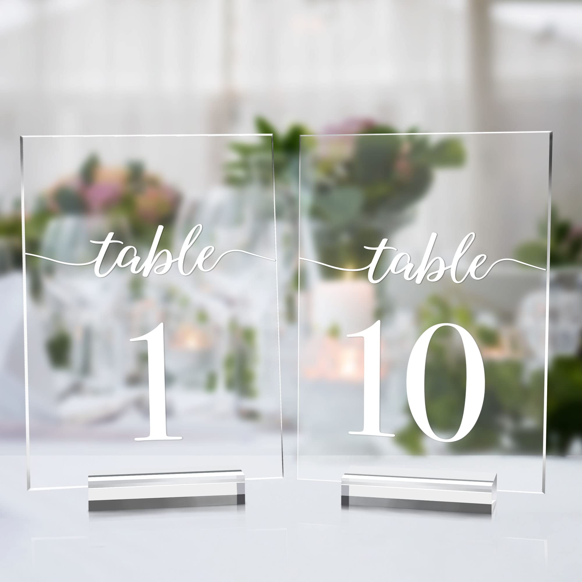 5x7 Inch Wedding Table Numbers 1-10 with Stands- JINMURY Clear Acrylic Table Numbers Printed Calligraphy Font, Acrylic Sign Wedding Table Numbers with Holder Base for Wedding Party Reception