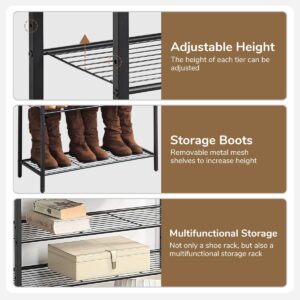 HQXING 4-Tier Shoe Rack Organizer, Metal Mesh Shoe Storage Shelf, for Entryway, Hallway, Closet, Dorm Room, Industrial, Rustic Brown