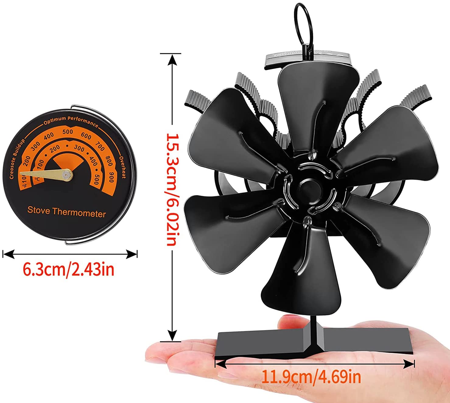 AmzWorld 6-Blade Wood Stove Fan Heat Powered, Wood Heater Fan, Non Electric Fireplace Fan for Wood/Log Burner, Increases 40% More Warm Air Than 4 Blade Fan