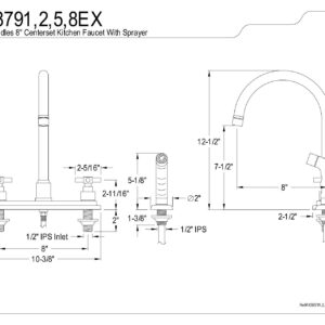 Kingston Brass KS8798EX 8-Inch Centerset Kitchen Faucet, Brushed Nickel