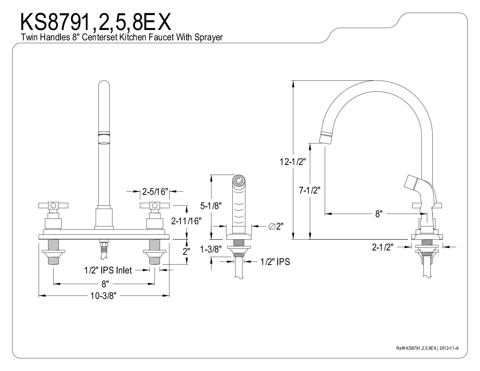 Kingston Brass KS8798EX 8-Inch Centerset Kitchen Faucet, Brushed Nickel