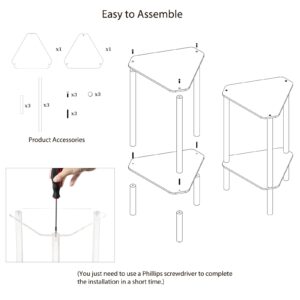 HMYHUM Clear Acrylic Triangle End Table, Corner Side Table for Small Spaces, Small Accent Table for Living Room, Bedroom and Balcony, Easy Assembly