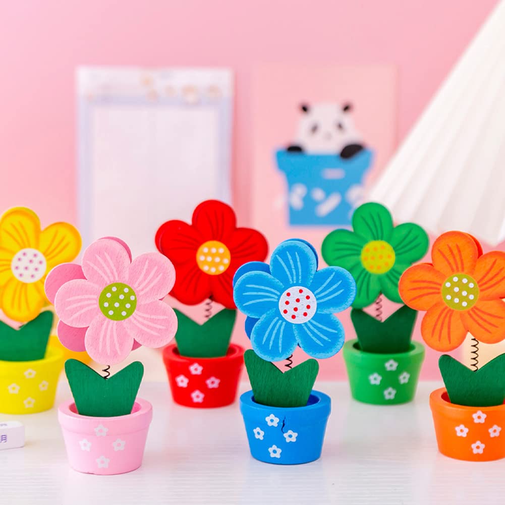 Teensery 6 Pcs Wooden Photo Holder Flower Potted Table Name Number Holder Place Card Holder Picture Memo Note Clip Holder for Home Wedding Birthday Party Decorations