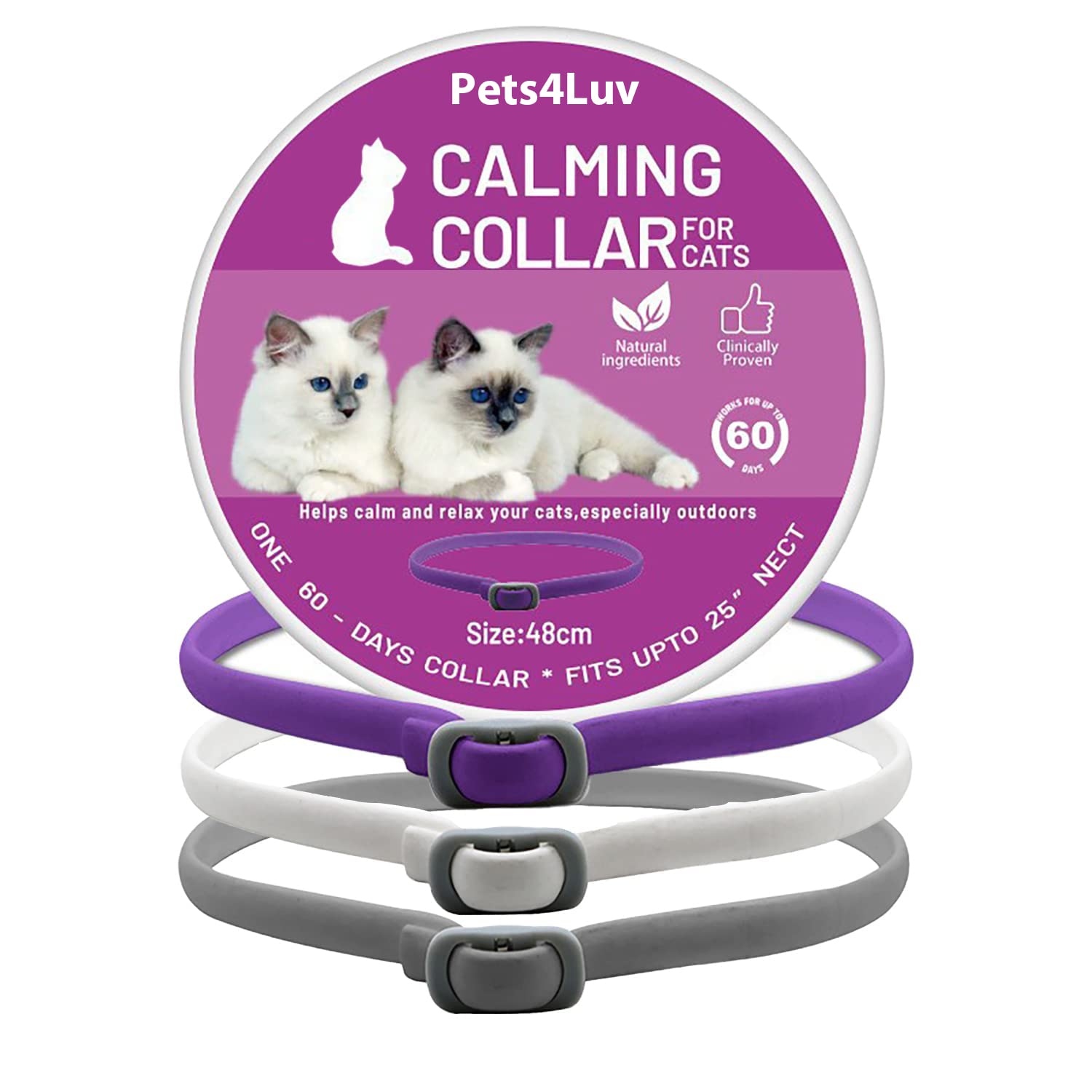 Pets4Luv Calming Collar for Cats - Pheromone Calm Collars, Anxiety Relief Fits Small Medium and Large Cat - 2022 New Version - Adjustable and Waterproof with 100% Natural 3Packs