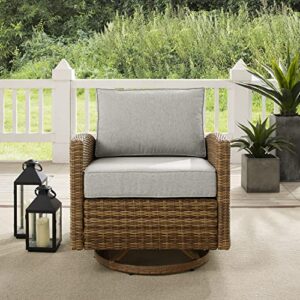 Crosley Furniture Bradenton Swivel Rocker Outdoor Chair, Wicker Patio Chairs for Porch, Deck, Balcony, Brown with Gray Cushions