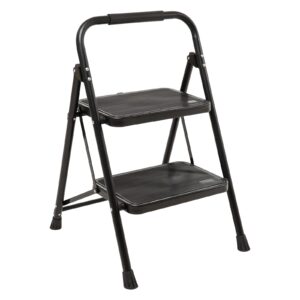 wiberwi 2 step ladder folding step stool for adults with handle 330 lbs capacity, lightweight & portable step 2 stool ladders with wide pedal for home kitchen sturdy steel frame, black