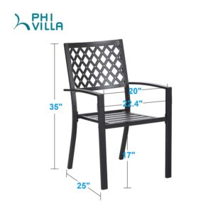 PHI VILLA 4 Pcs Patio Metal Outdoor Dining Chairs, Set of 4 Stackable Black Patio Chairs with Armrest, Indoor/Outdoor Portable Wrought Iron Chairs for Garden, Yard, Support 300 lbs