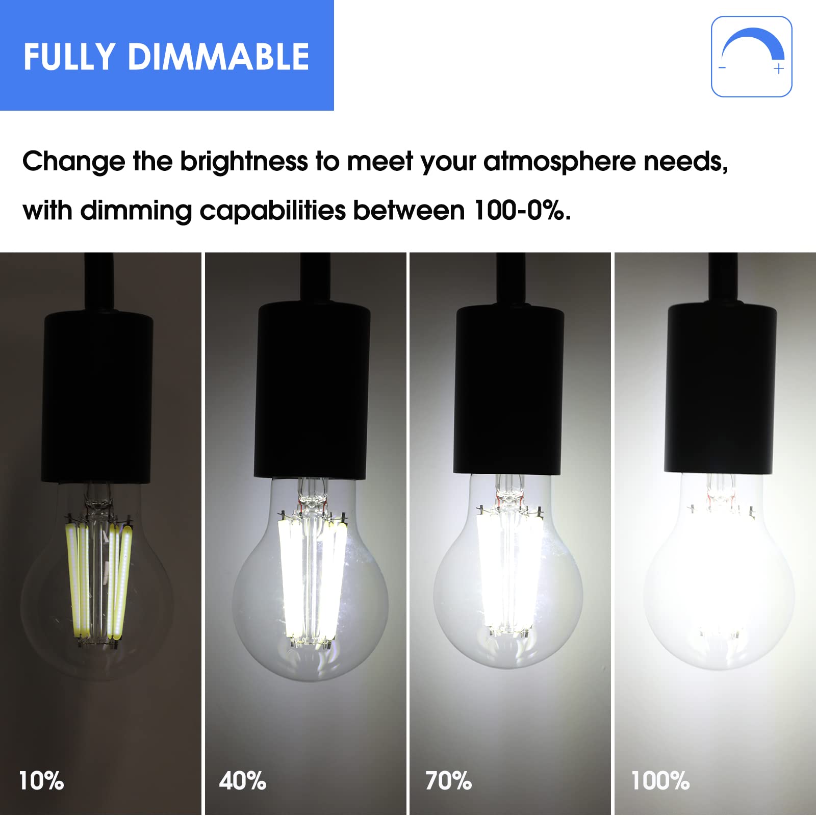 Energetic Dimmable A19 LED Edison Light Bulb, 12W Equivalent 100W, 1600LM High Brightness, 5000K Daylight, Clear Antique LED Filament Bulb for Home, Bathroom, E26 Standard Base, 6-Pack