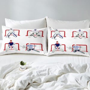 Ice Puck Game Sheets Set Ice Hockey Sports Player Bedding Set for Kids Bed Sheet Set Splash Ink Style Sheets with Deep Pocket Fitted Sheet Black Gaming Room Decor 4Pcs with 2 Pillow Case Full Size